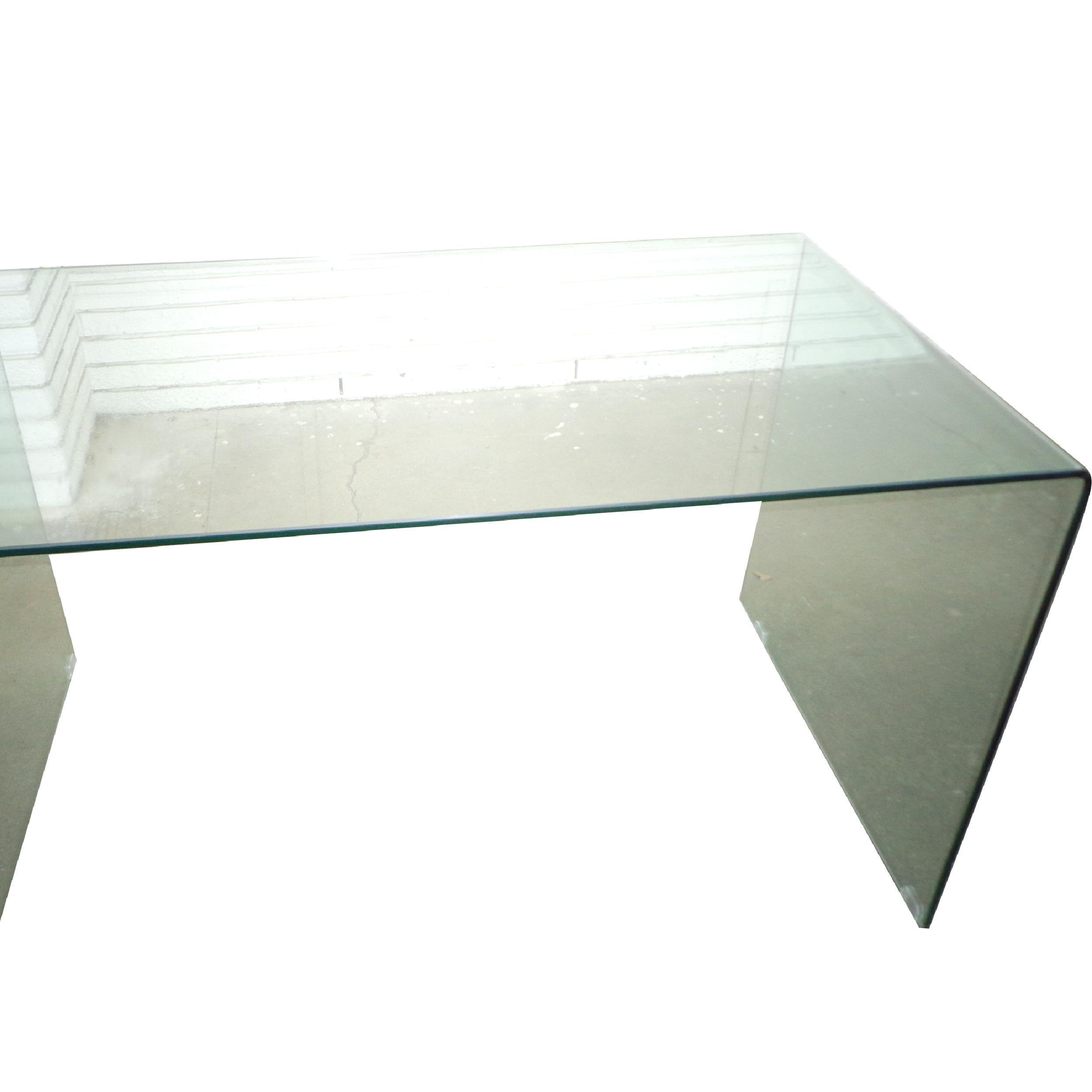 20th Century Modern Waterfall Glass Desk or Console Table For Sale