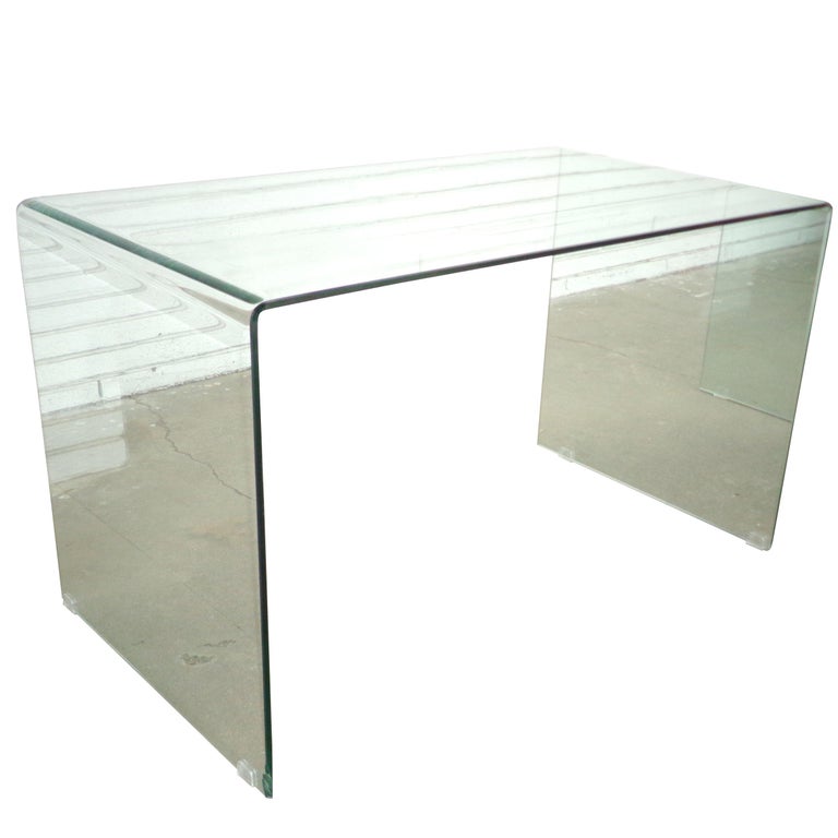 Modern Waterfall Glass Desk or Console Table For Sale at 1stDibs