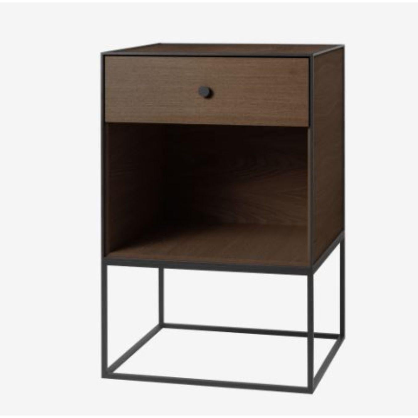 49 smoked oak frame sideboard with 1 drawer by Lassen
Dimensions: W 49 x D 42 x H 77 cm 
Materials: Finér, melamin, melamine, metal, veneer, oak
Also available in different colours and dimensions.
Weight: 15.50 kg

By Lassen is a Danish design