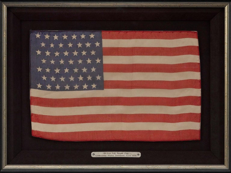 American 49 Star Silk Printed Parade Flag, Circa 1959 For Sale