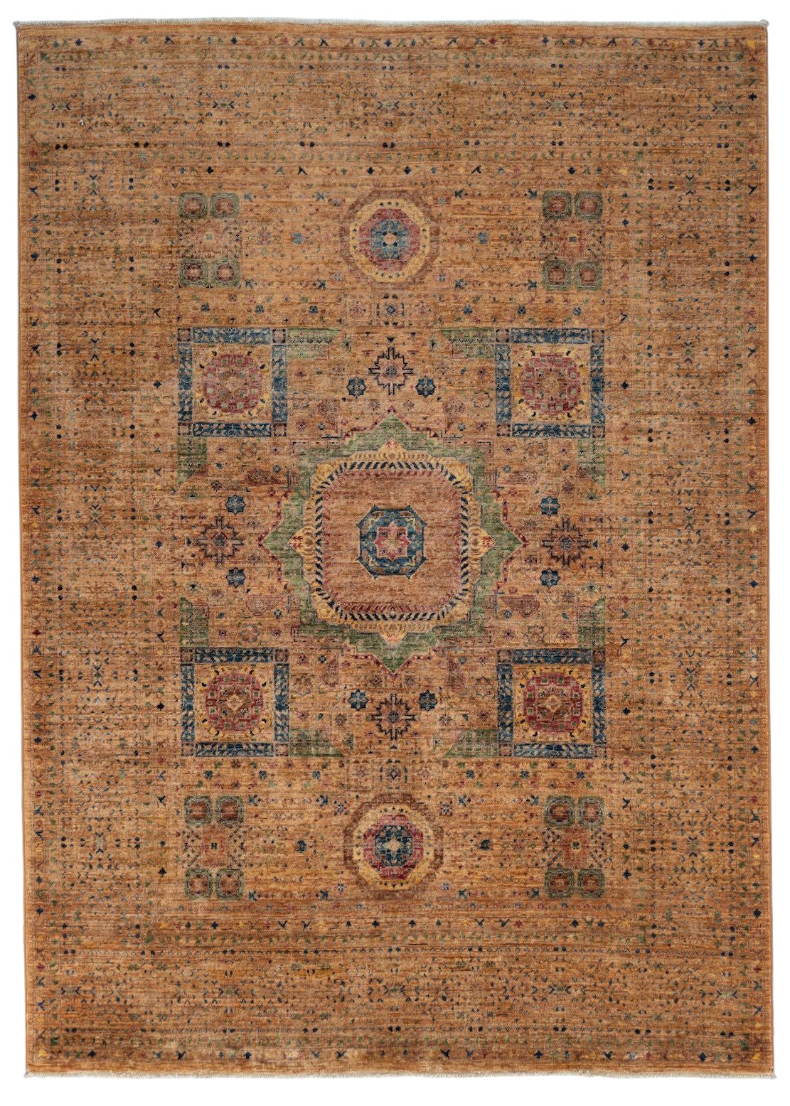 4'9" x 6'7" Hand-Knotted Afghan Mamluk Wool Rug – Classic Geometric Area Rug
