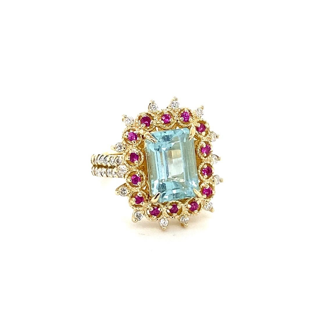 4.90 Carat Aquamarine Pink Sapphire Diamond 14K Yellow Gold Cocktail Ring

Ring Specifications:

Center Stone: Emerald Cut Natural Aquamarine = 4.02 carats
Side Stones: 14 Round Cut Natural Pink Sapphires = 0.30 carats
                      42 Round