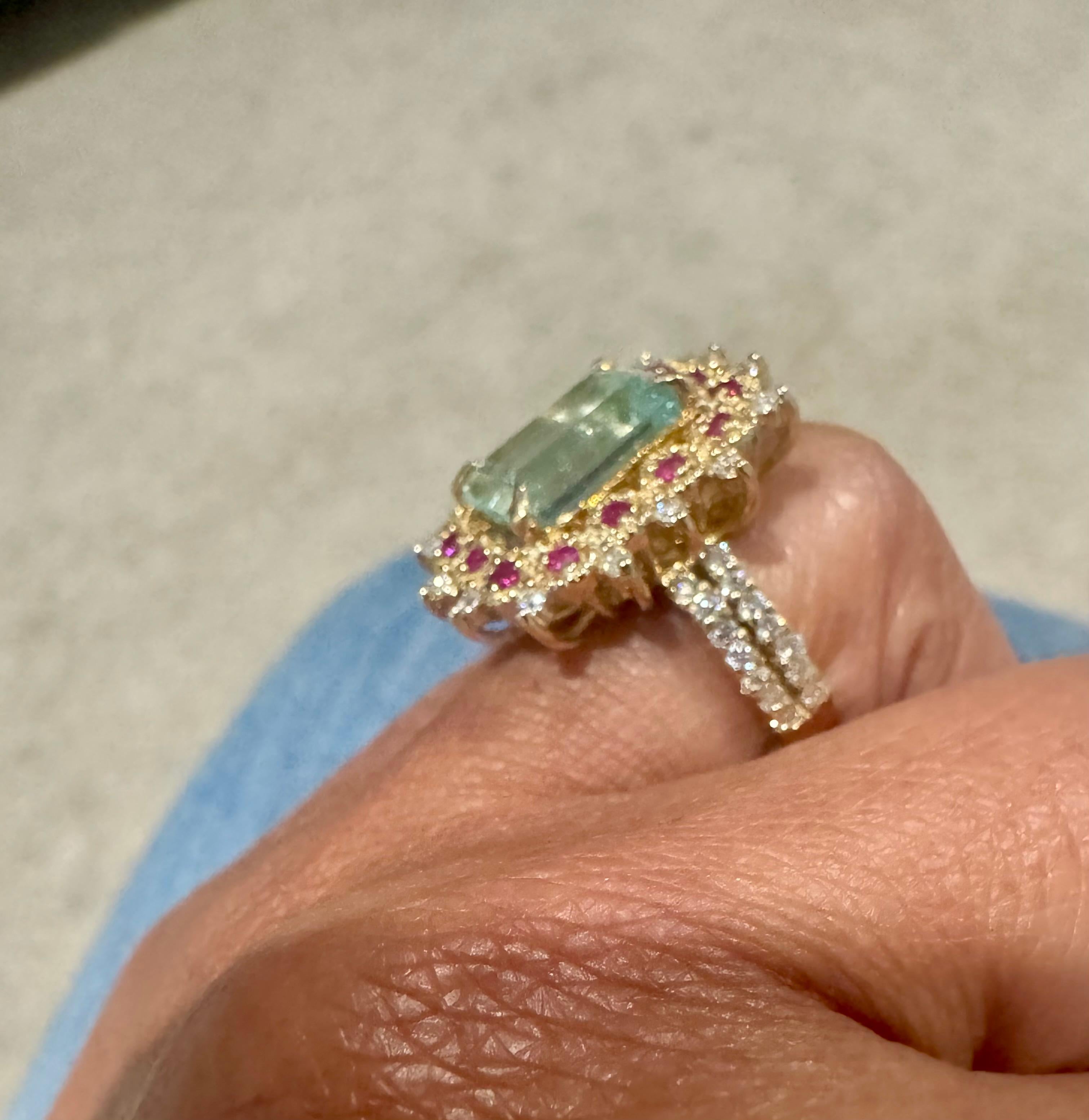 Bague cocktail en or jaune avec aigue-marine, saphir rose et diamant de 4,90 carats en vente 2