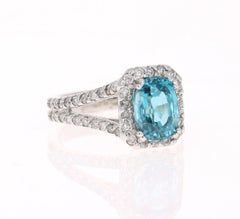 4.90 Carat Blue Zircon Diamond 14 Karat White Gold Ring
