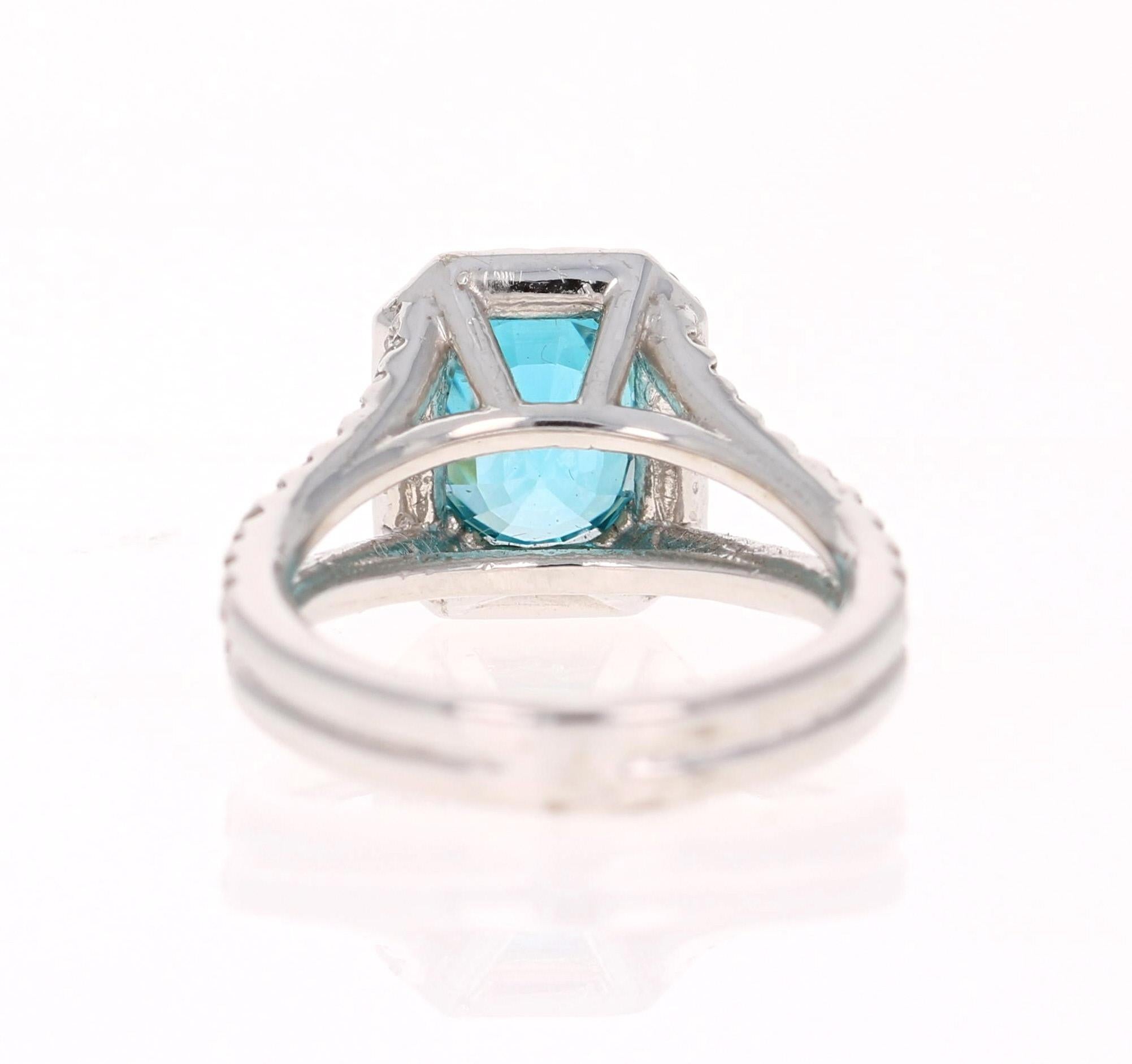 14 Karat Weißgold Ring mit 4,90 Karat blauem Zirkon-Diamant (Ovalschliff) im Angebot