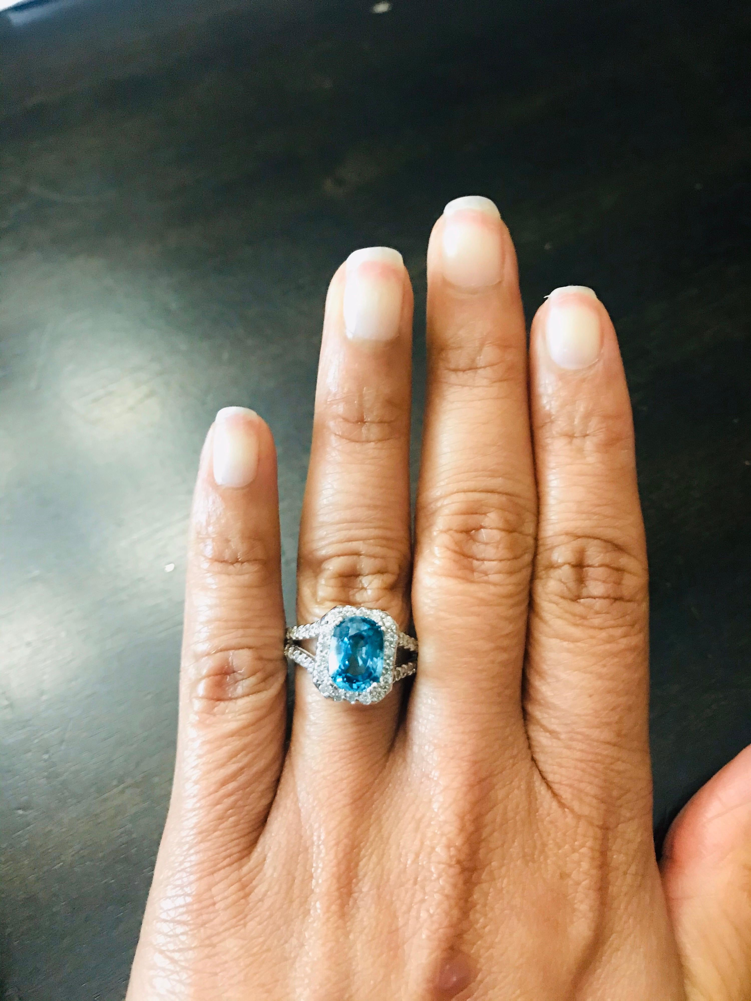 14 Karat Weißgold Ring mit 4,90 Karat blauem Zirkon-Diamant im Zustand „Neu“ im Angebot in Los Angeles, CA