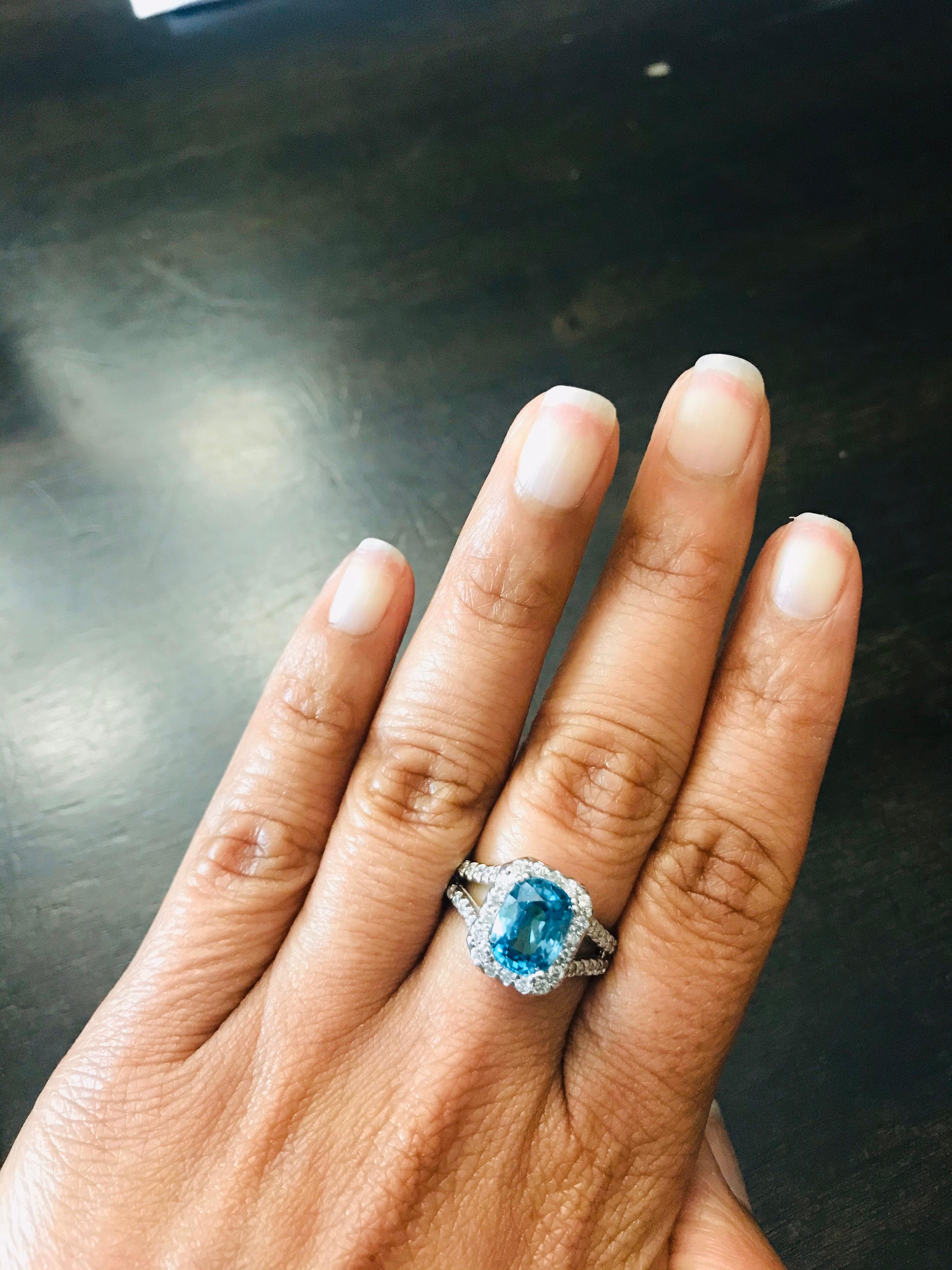 14 Karat Weißgold Ring mit 4,90 Karat blauem Zirkon-Diamant im Angebot 2