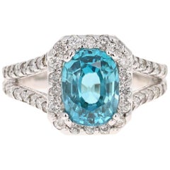 4.90 Carat Blue Zircon Diamond 14 Karat White Gold Ring