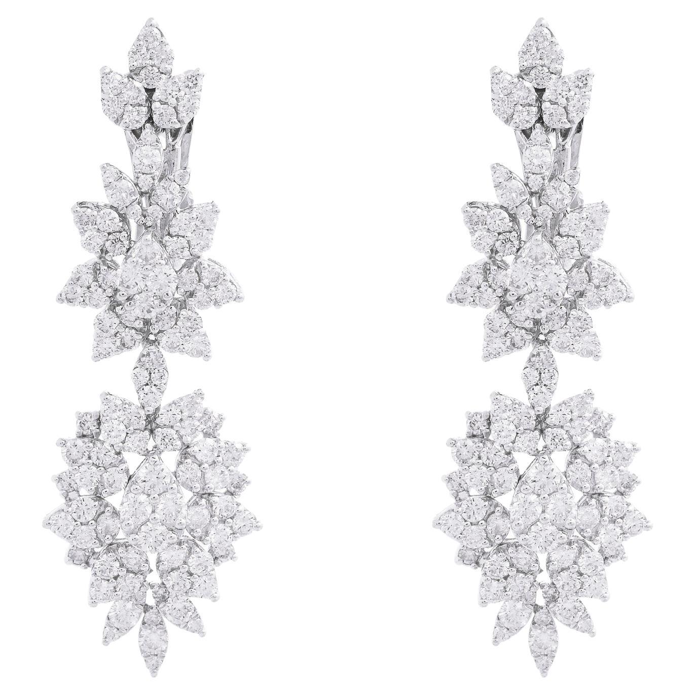 Boucles d'oreilles chandelier en or blanc 14 carats avec diamants de 4,90 carats