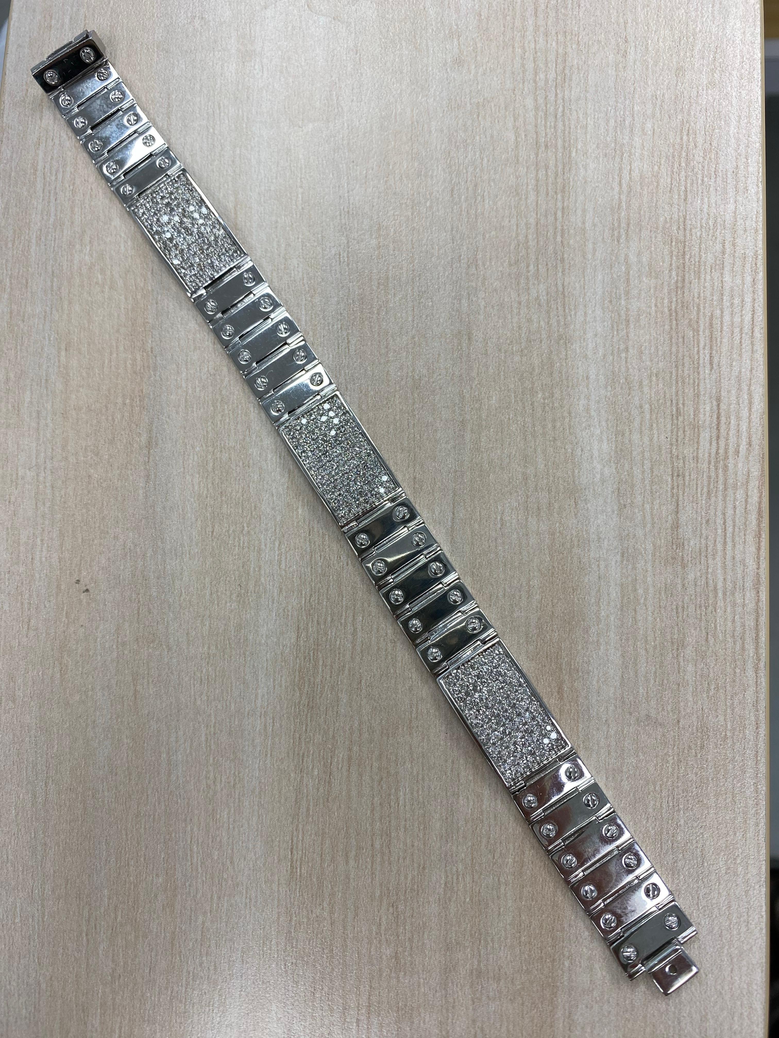 4,90 Karat Diamant Id Schraube Link Herrenarmband 14K Weißgold 59,4 Gramm (Moderne) im Angebot