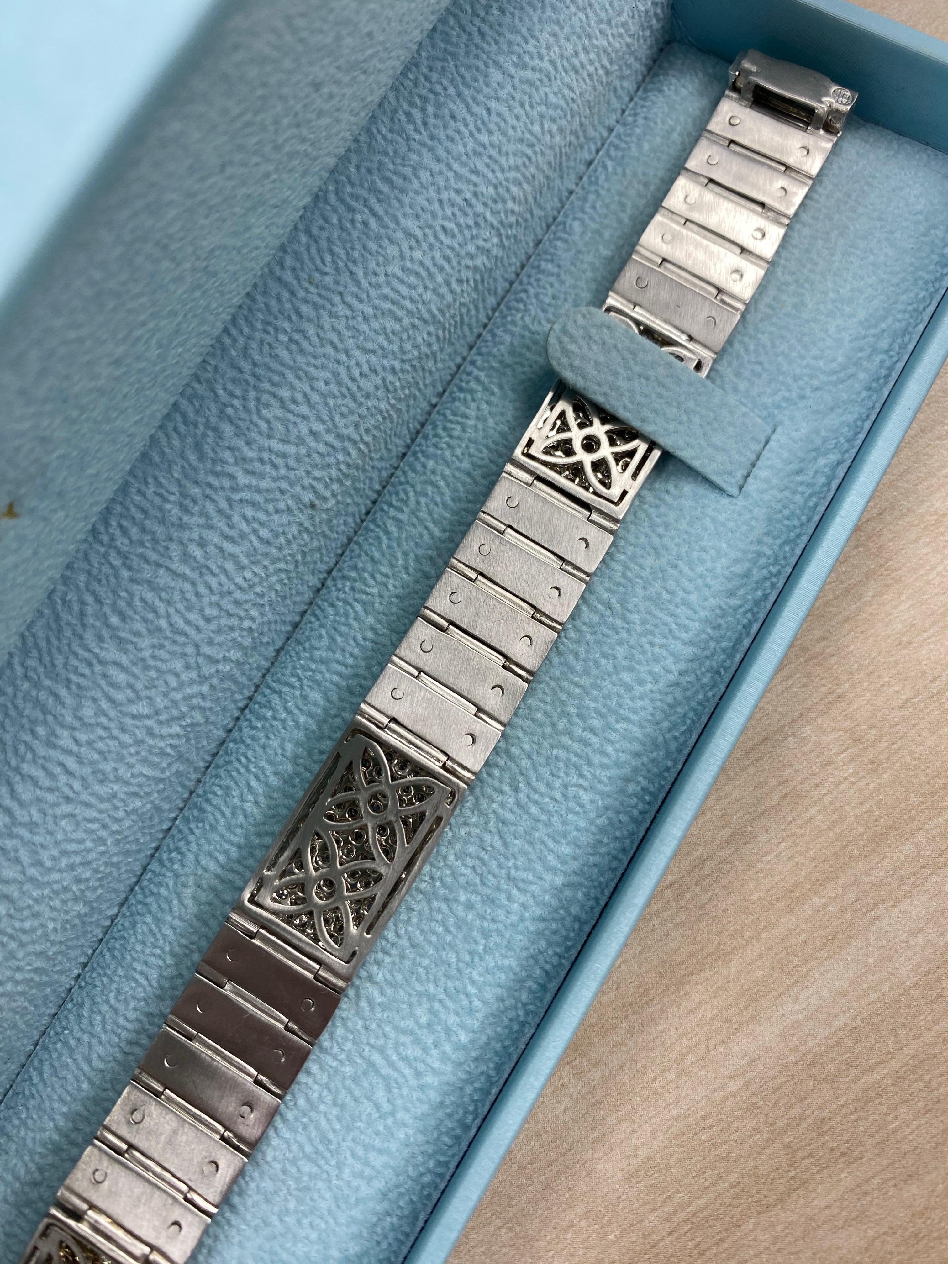 4,90 Karat Diamant Id Schraube Link Herrenarmband 14K Weißgold 59,4 Gramm (Rundschliff) im Angebot