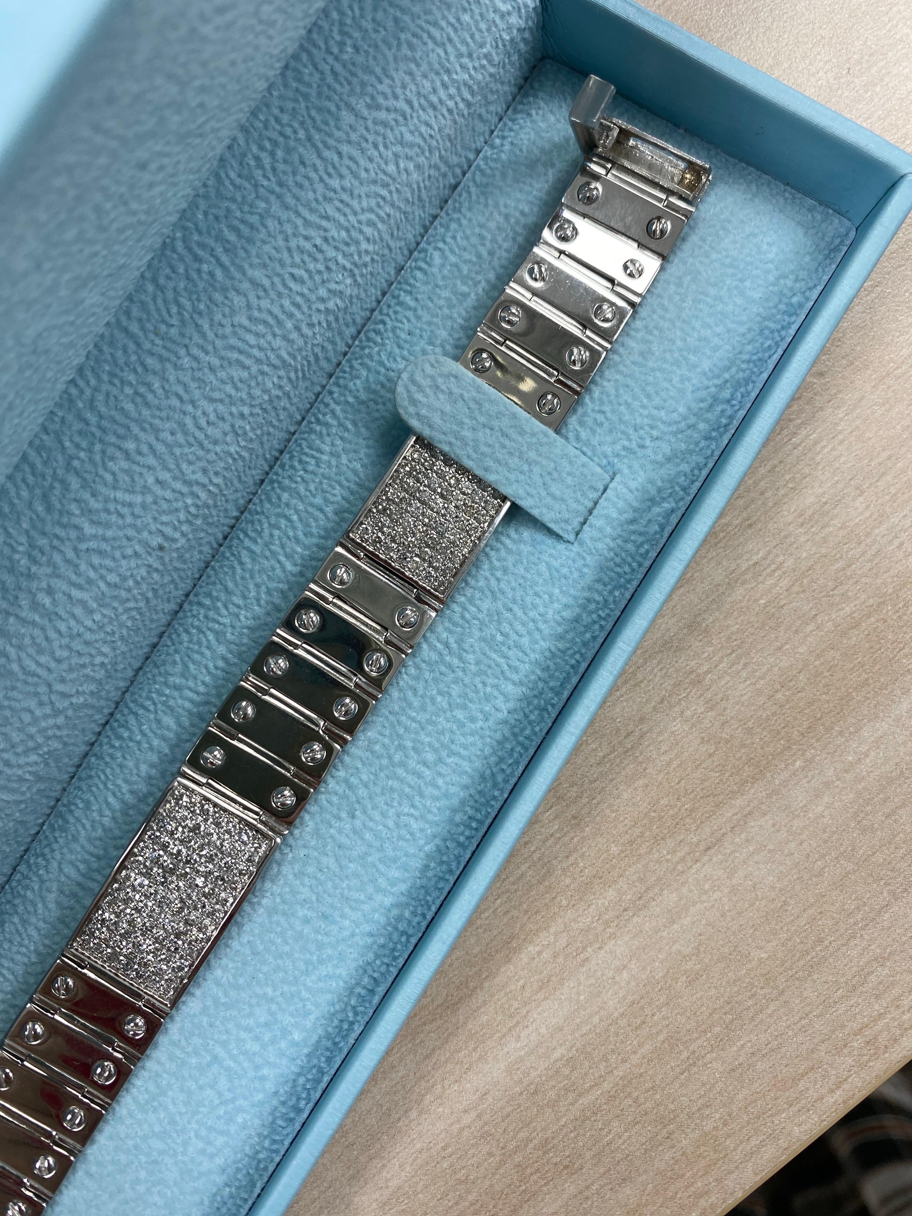 4,90 Karat Diamant Id Schraube Link Herrenarmband 14K Weißgold 59,4 Gramm im Zustand „Neu“ im Angebot in New York, NY