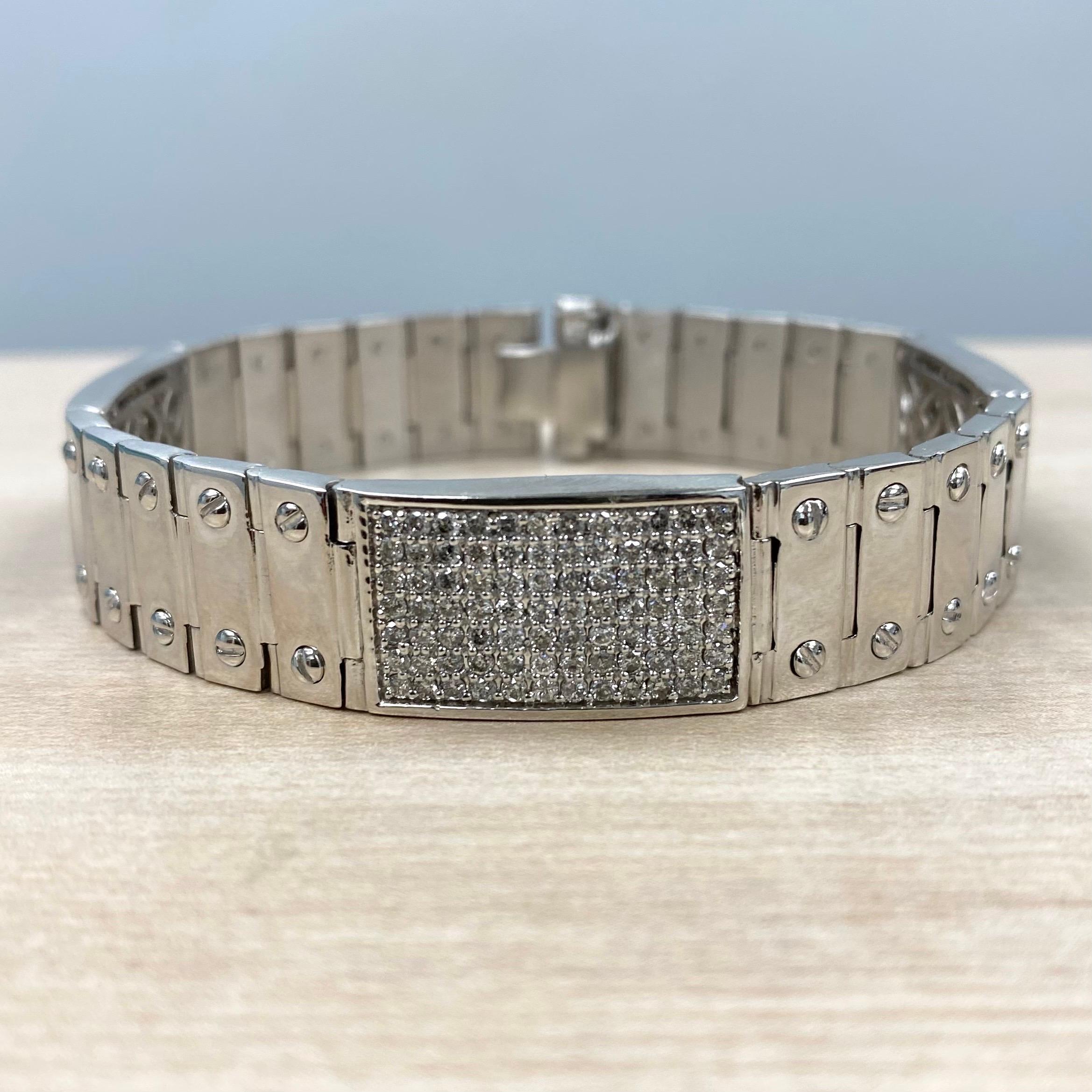 4,90 Karat Diamant Id Schraube Link Herrenarmband 14K Weißgold 59,4 Gramm im Angebot 4