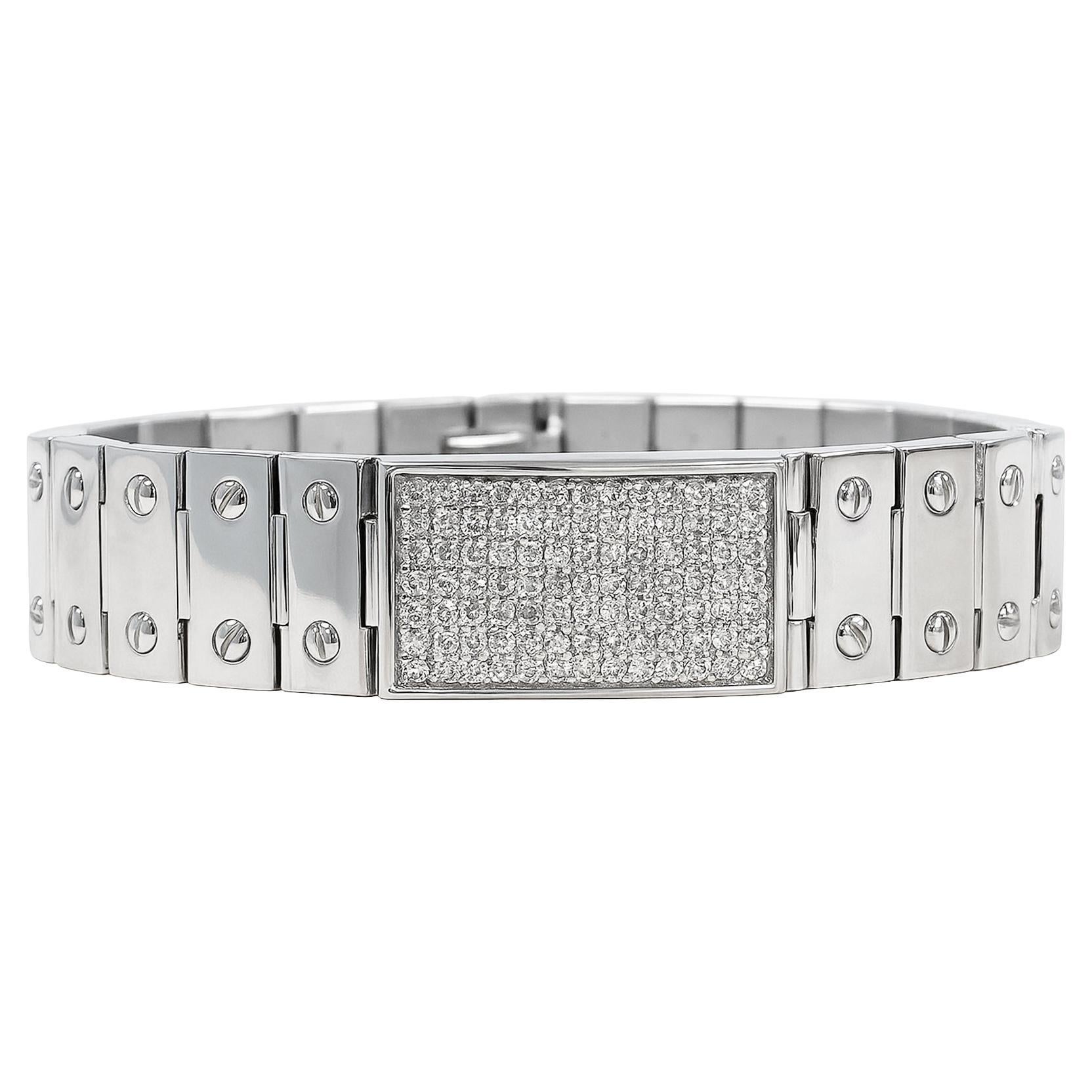 4.90 Carat Diamond Id Link Bracelet pour homme en or blanc 14K 59.4 Grammes
