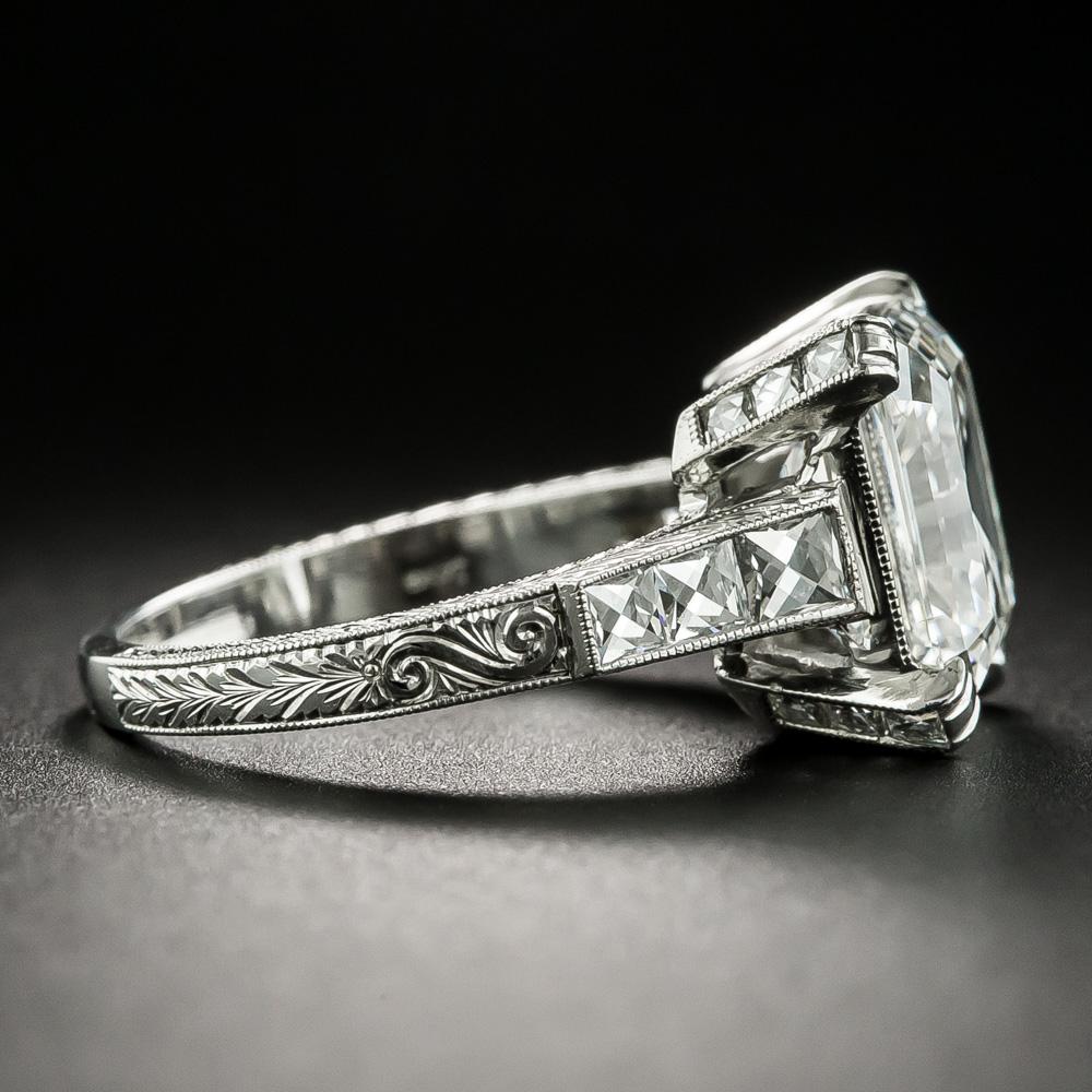 Emerald Cut 4.90 Carat Emerald-Cut Diamond Engagement Ring, GIA I SI2 For Sale