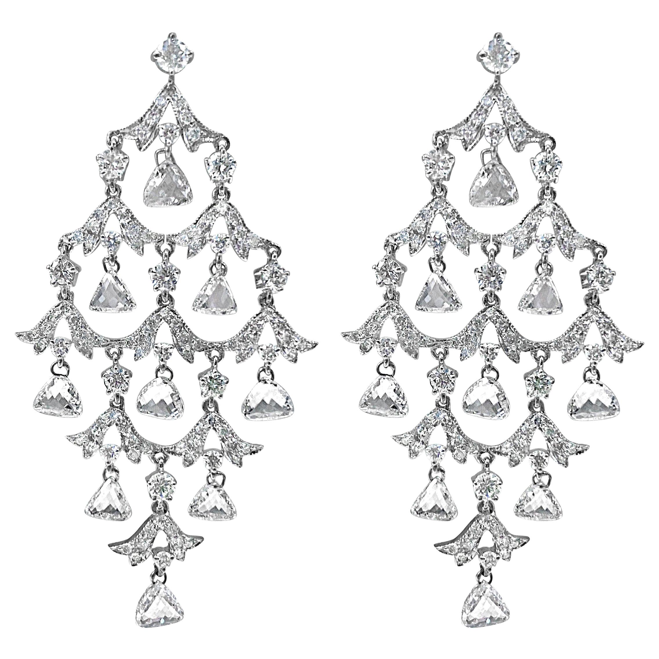 4.90 Carat Diamond 18 Karat White Gold Chandelier Earrings For Sale at