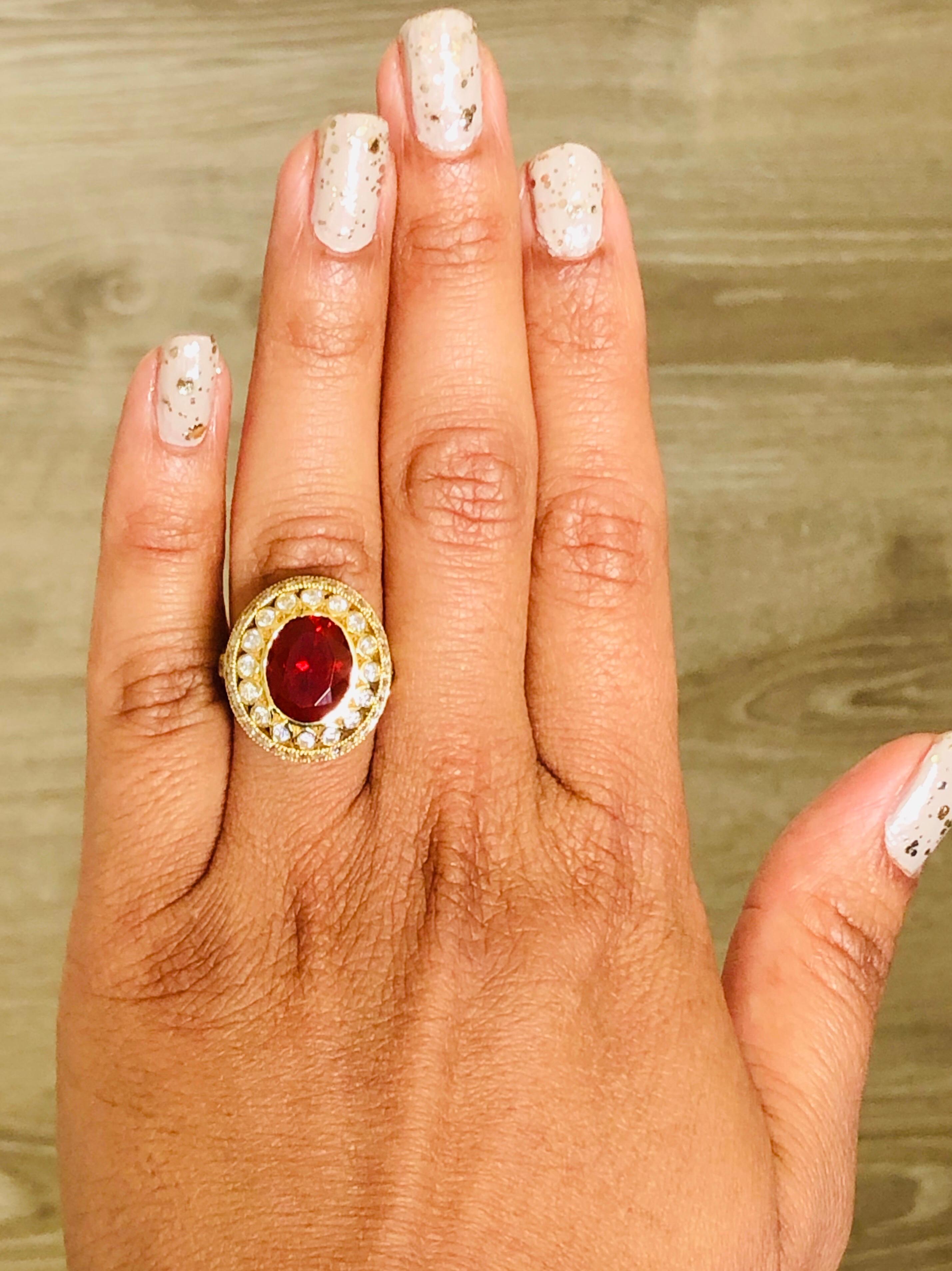 4,90 Karat mexikanischer Feueropal Diamant 18 Karat Gelbgold Cocktail-Ring im Zustand „Neu“ im Angebot in Los Angeles, CA