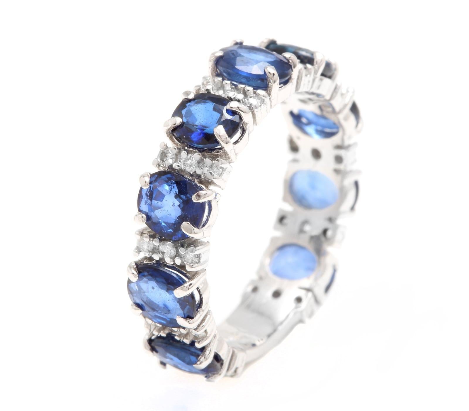 4.90 Carats Exquisite Natural Blue Sapphire 14K Solid White Gold Ring

Total Natural Blue Sapphires Weight: Approx. 4.50 Carats

Diamond Weight is Approx. 0.40Ct (Color G-H / Clarity SI1-SI2)

Sapphire Measures: 5.00 x 4.00mm

Width of the ring is