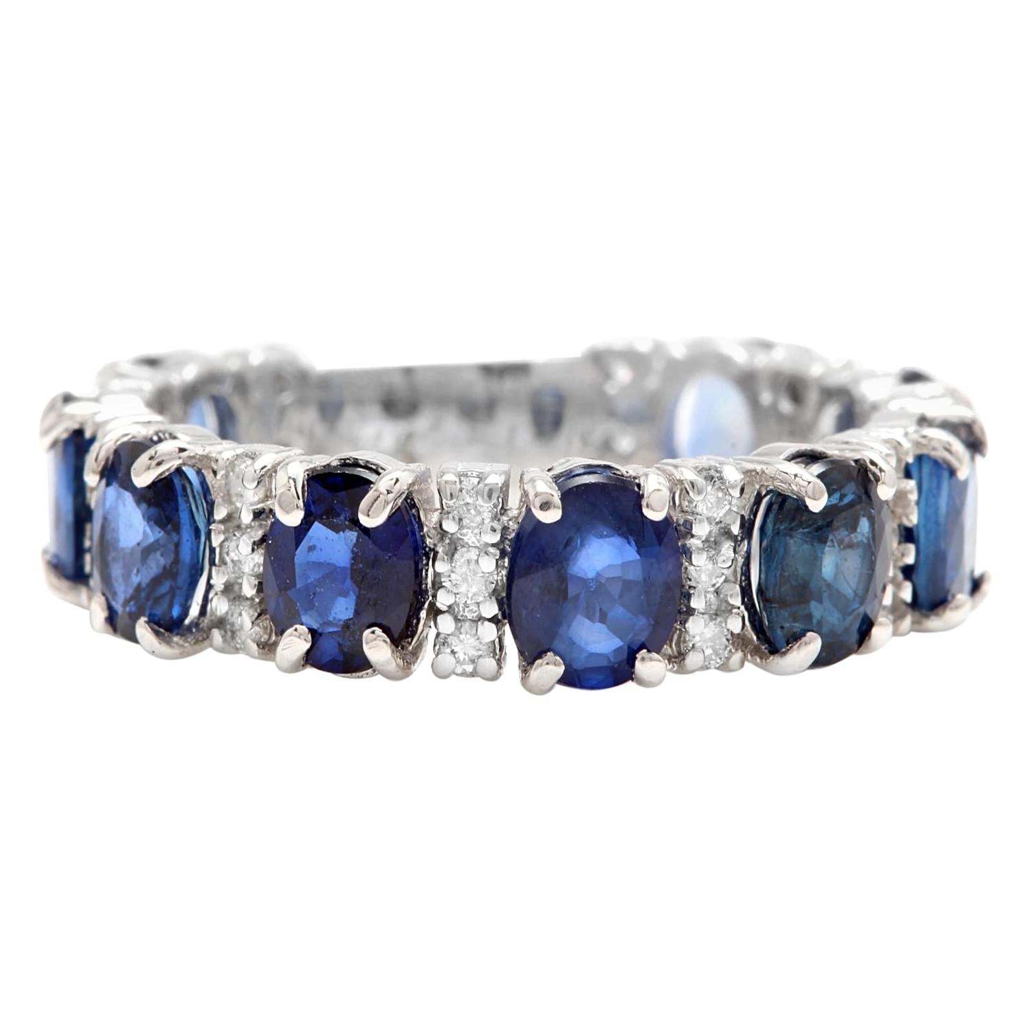 4.90 Carat Natural Blue Sapphire and Diamond 14 Karat Solid White Gold Ring For Sale