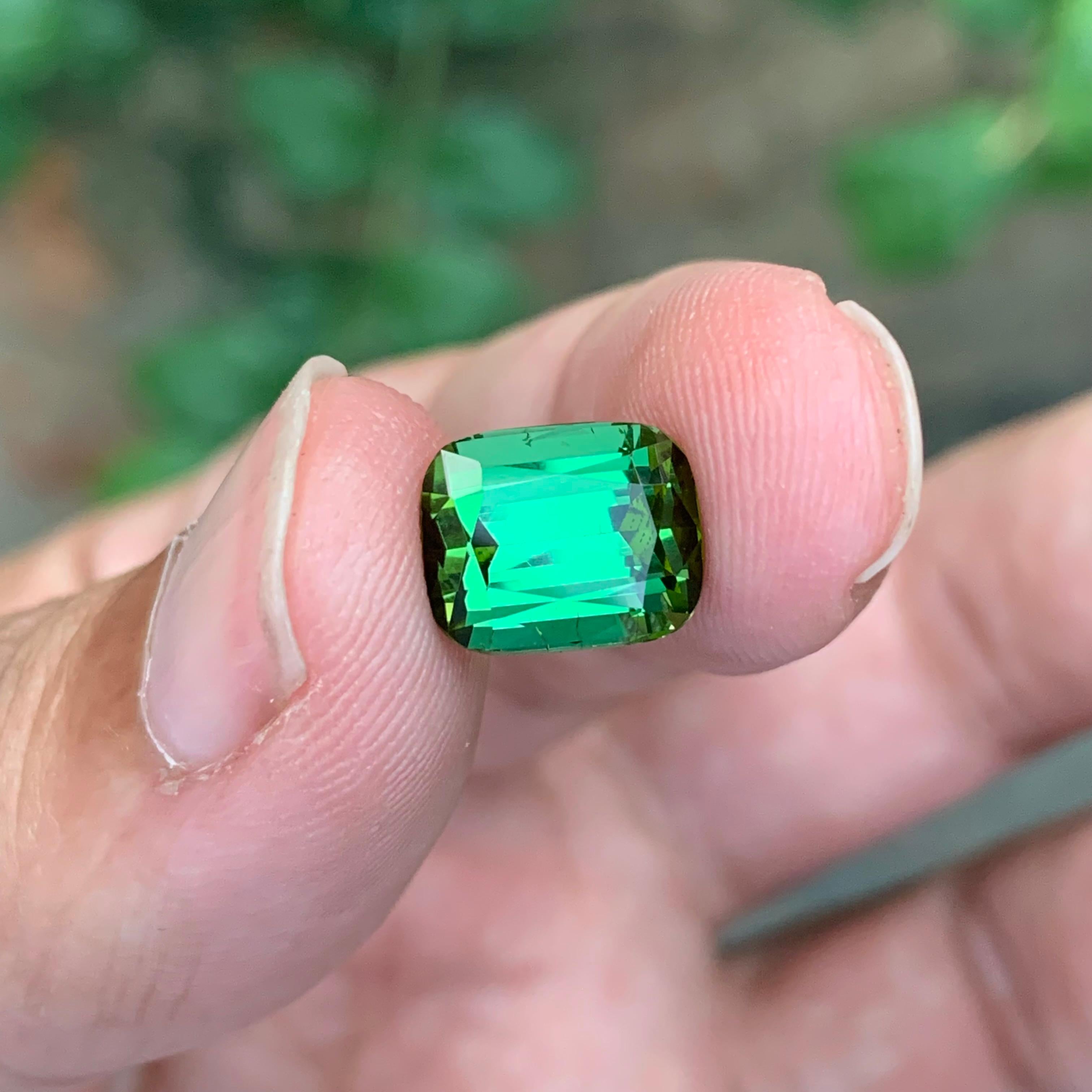 4.90 Carat Natural Faceted Green Tourmaline Cushion Shape Gemstone For Sale 4