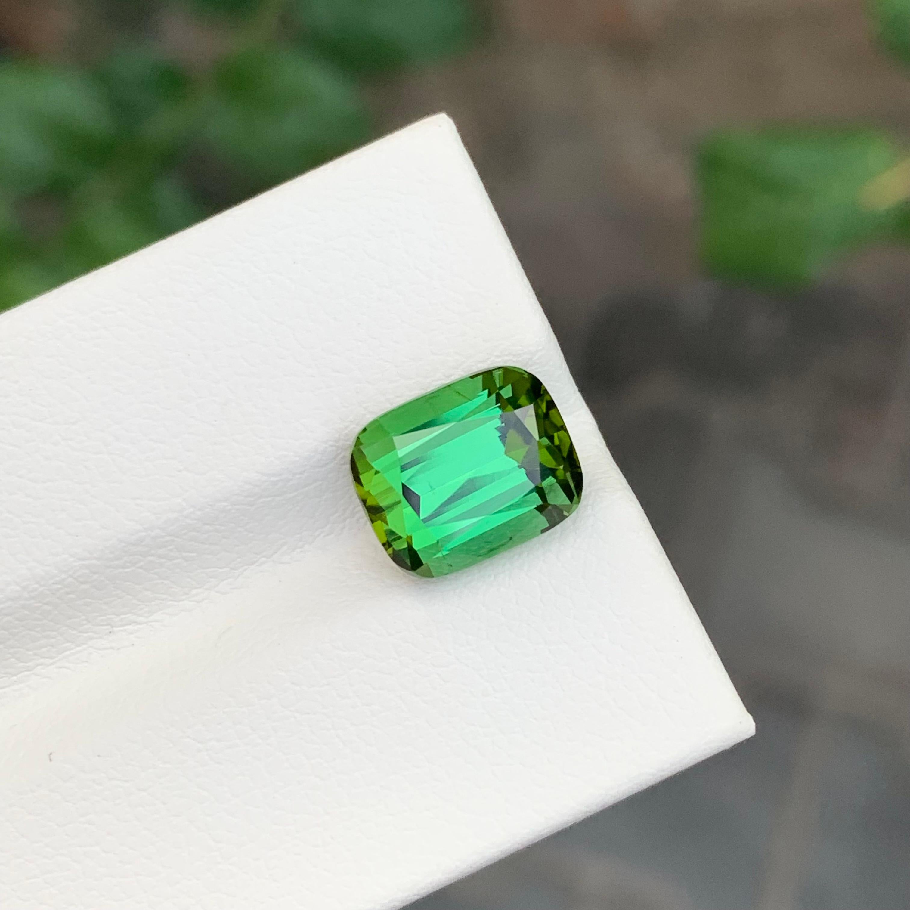 Arts and Crafts 4.90 Carat Natural Faceted Green Tourmaline Cushion Shape Gemstone For Sale