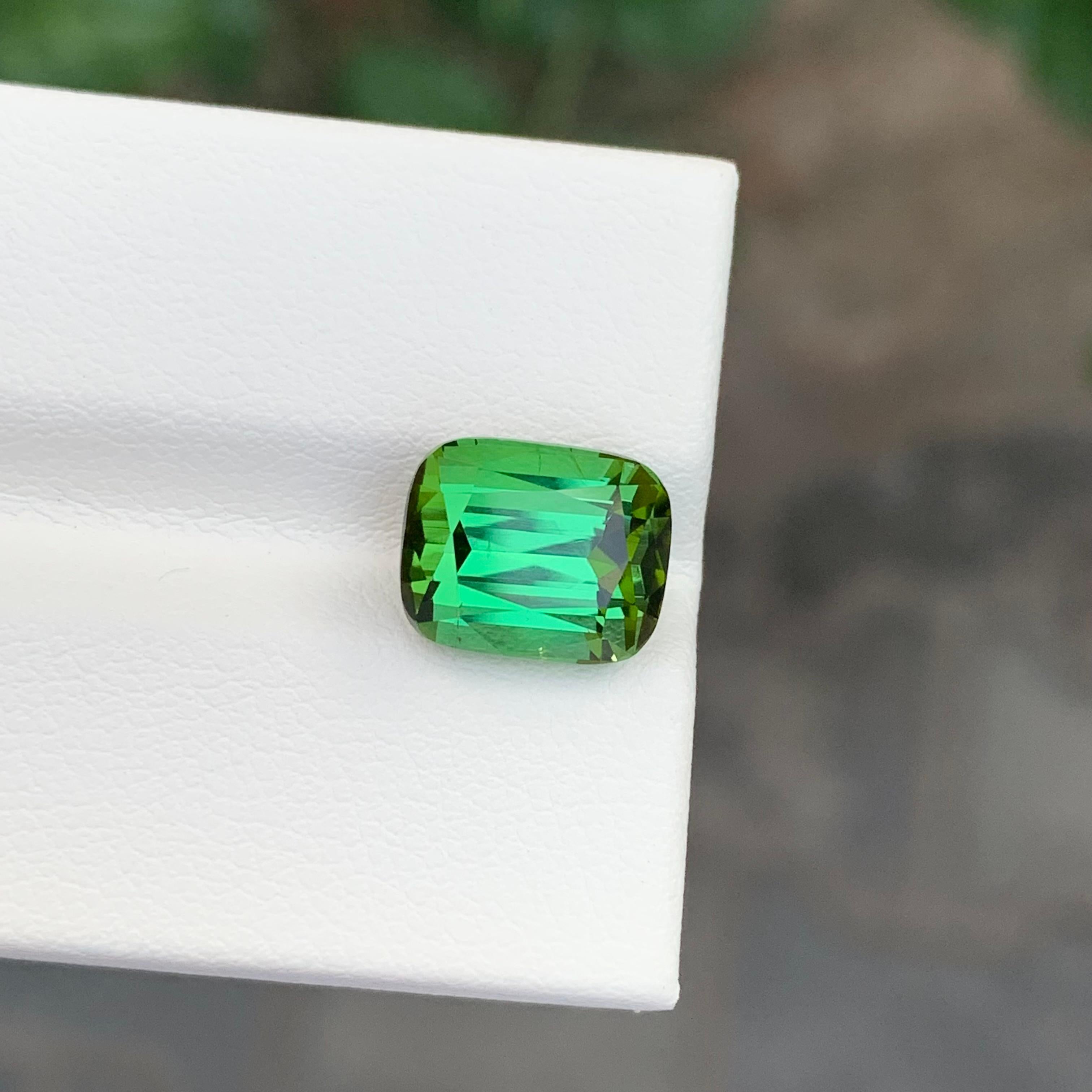 Cushion Cut 4.90 Carat Natural Faceted Green Tourmaline Cushion Shape Gemstone For Sale