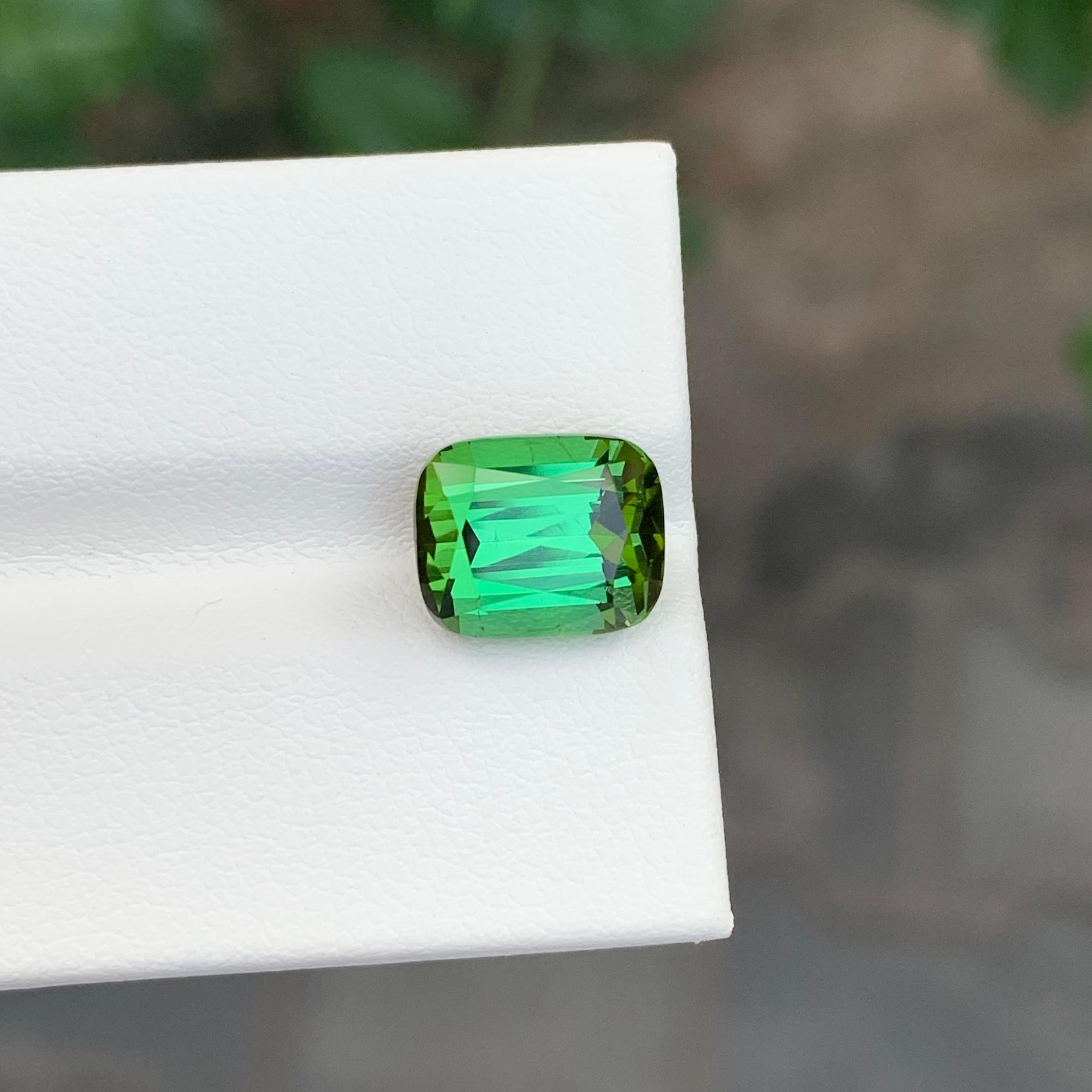 Women's or Men's 4.90 Carat Natural Faceted Green Tourmaline Cushion Shape Gemstone For Sale