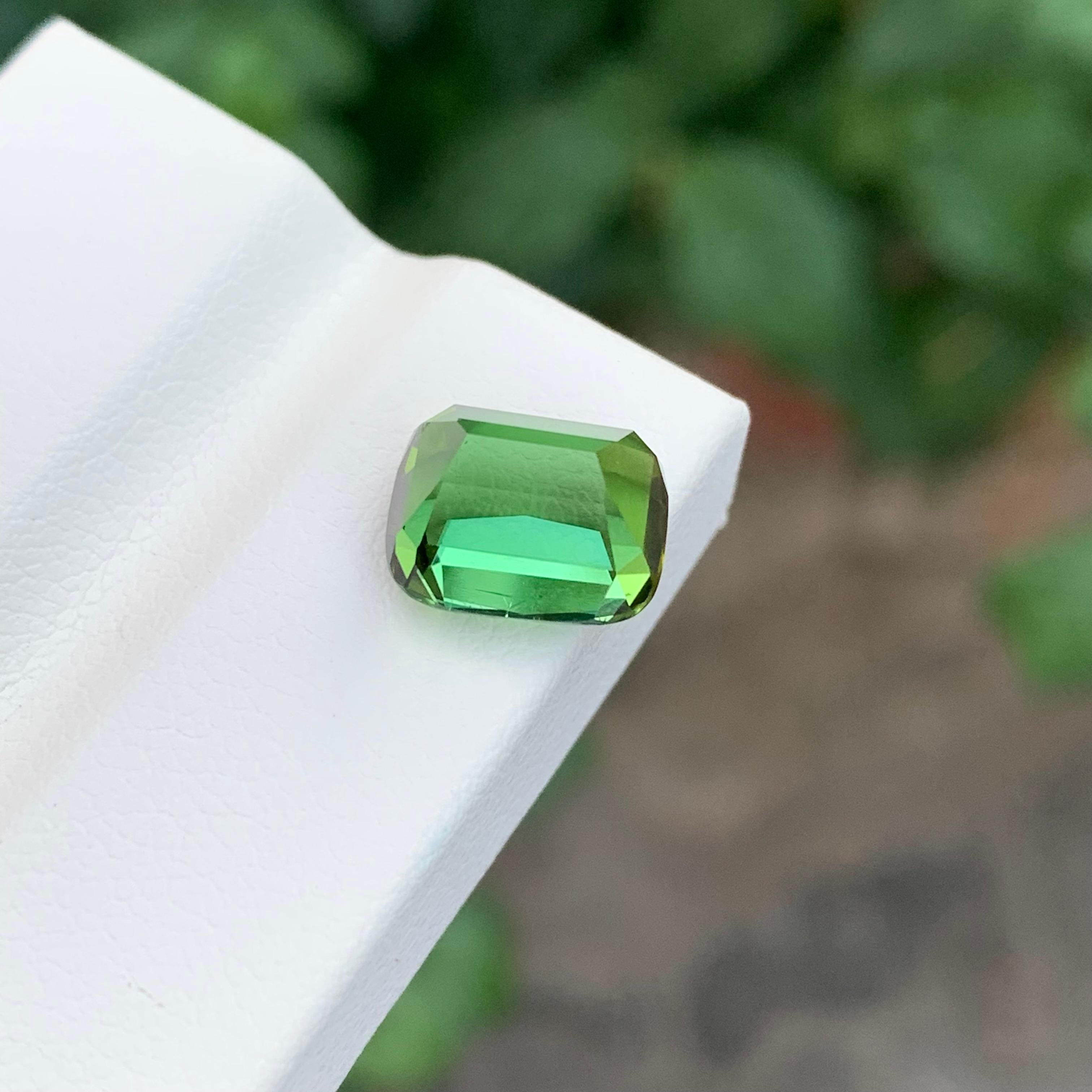 4.90 Carat Natural Faceted Green Tourmaline Cushion Shape Gemstone For Sale 2