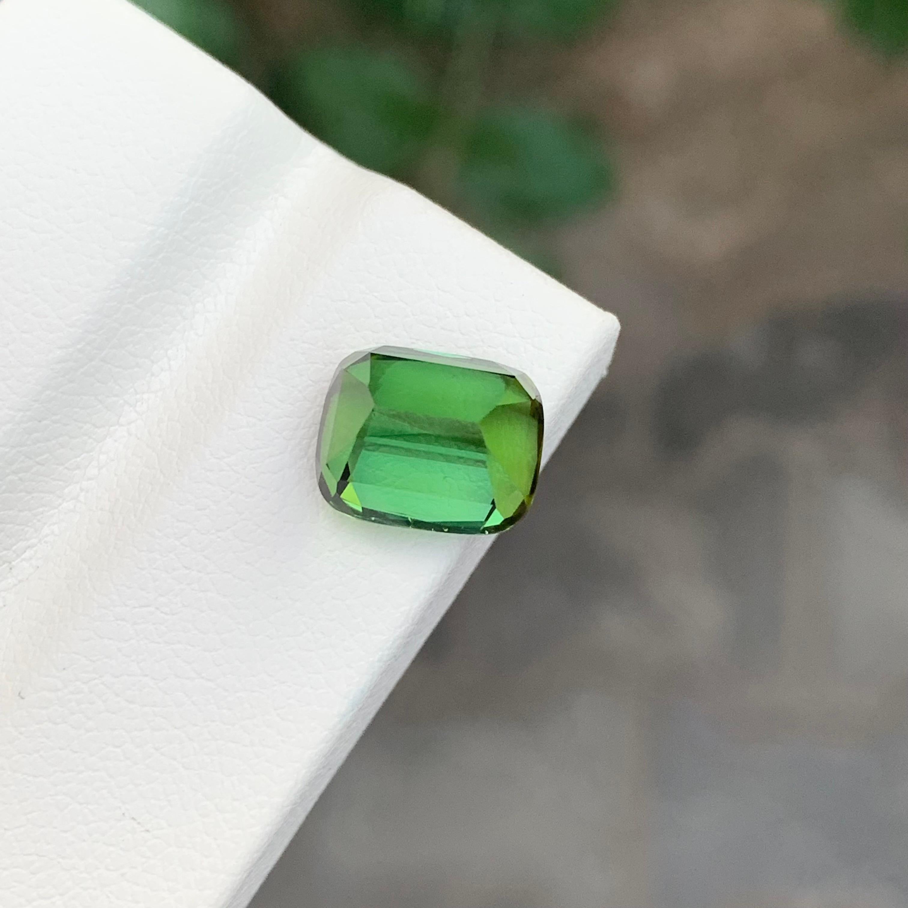 4.90 Carat Natural Faceted Green Tourmaline Cushion Shape Gemstone For Sale 3