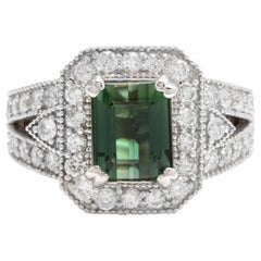 Ring aus 18 Karat massivem Weißgold mit 4,90 Karat natürlichem grünem Turmalin und Diamant