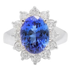 Bague en or blanc massif 14 carats avec tanzanite naturelle de 4,90 carats et diamants