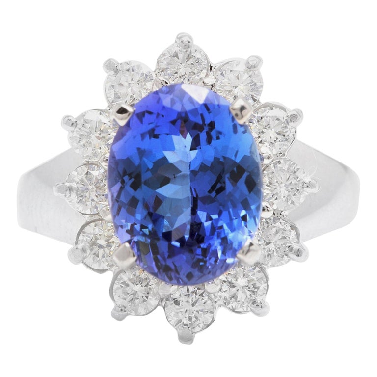 Bague De Fiançailles En Or Jaune 14k Avec Tanzanite Ovale 2,45 Ct Et Diamants - Taille US7, Sur Mesure