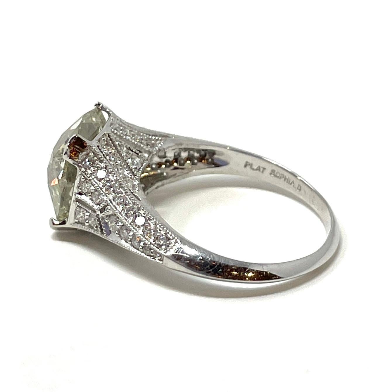 4.90 Carat Old European Cut Diamond in a Diamond and Platinum Ring For Sale 3
