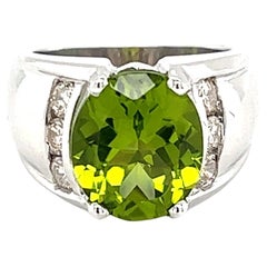 4.90 Carat Oval Peridot and Diamond Ring in 14K Gold