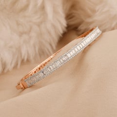 Bracelet en or rose 14 carats avec diamants de forme ronde et baguette de 4,90 carats