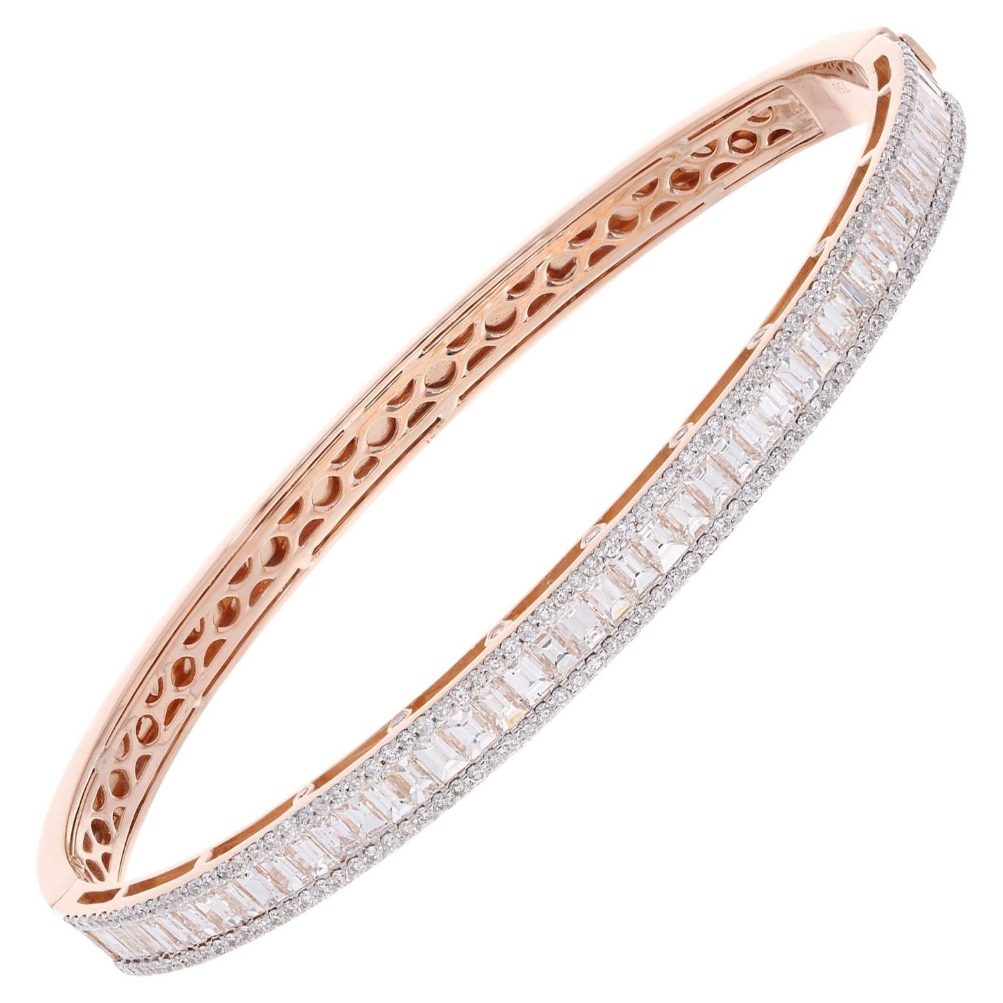 4.90 Carat Round 
Baguette Shape Diamond Bracelet 14 Karat Rose Gold Jewelry