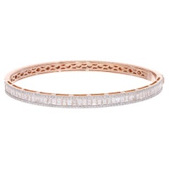 Bracelet en or rose 14 carats avec diamants de forme ronde et baguette de 4,90 carats