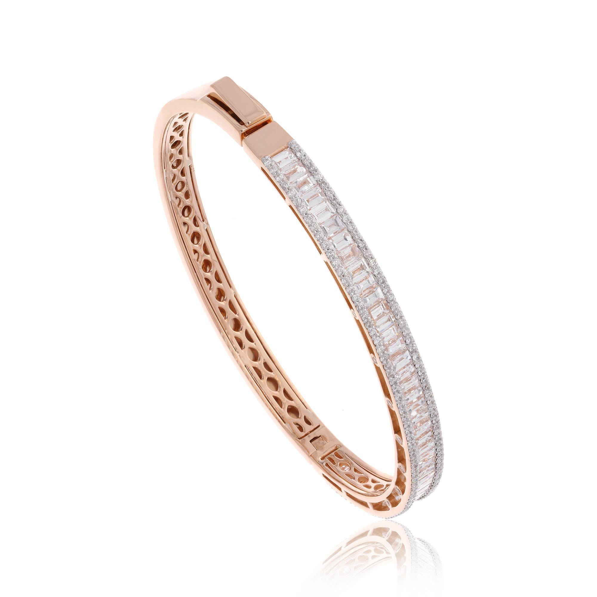 Pulsera de diamantes redondos y baguette de 4,90 quilates Joyas de oro rosa de 18 quilates Corte baguette en venta