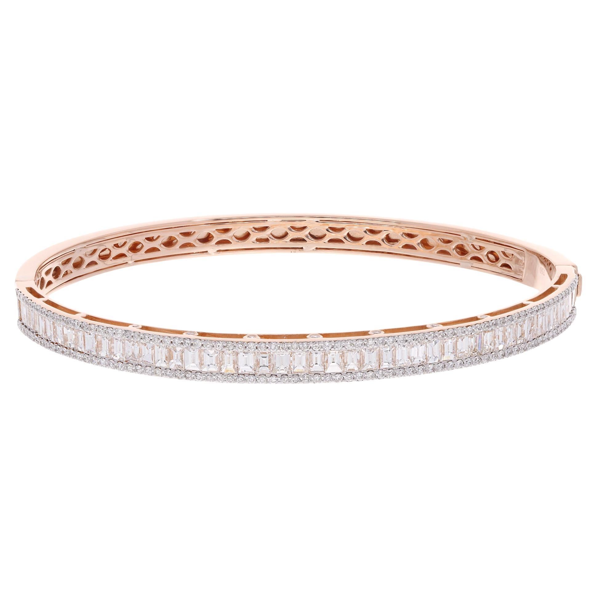 4.90 Carat Round & Baguette Shape Diamond Bracelet 18 Karat Rose Gold Jewelry