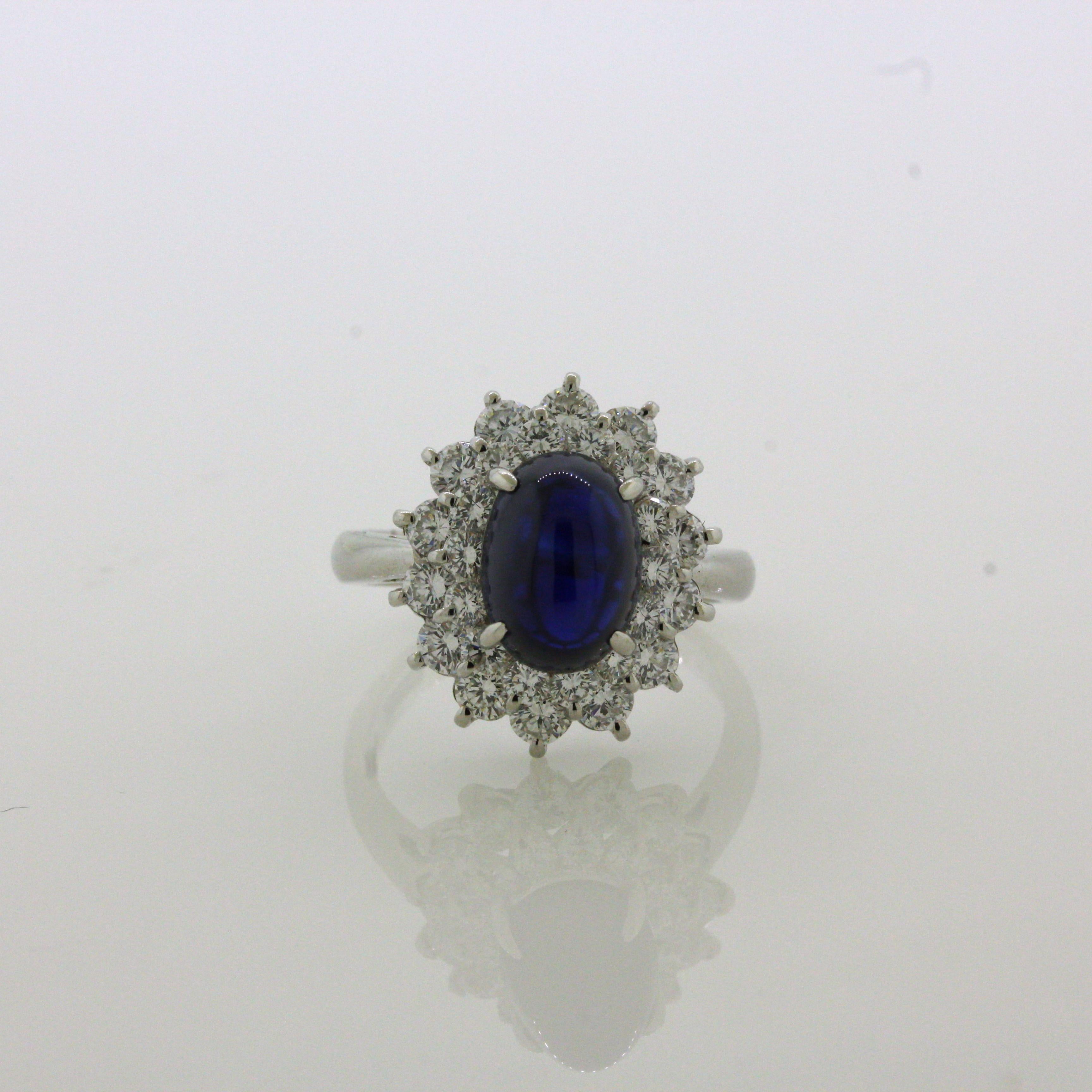 4.90 Carat Royal-Blue Cabochon Sapphire Diamond Platinum Ring For Sale 3