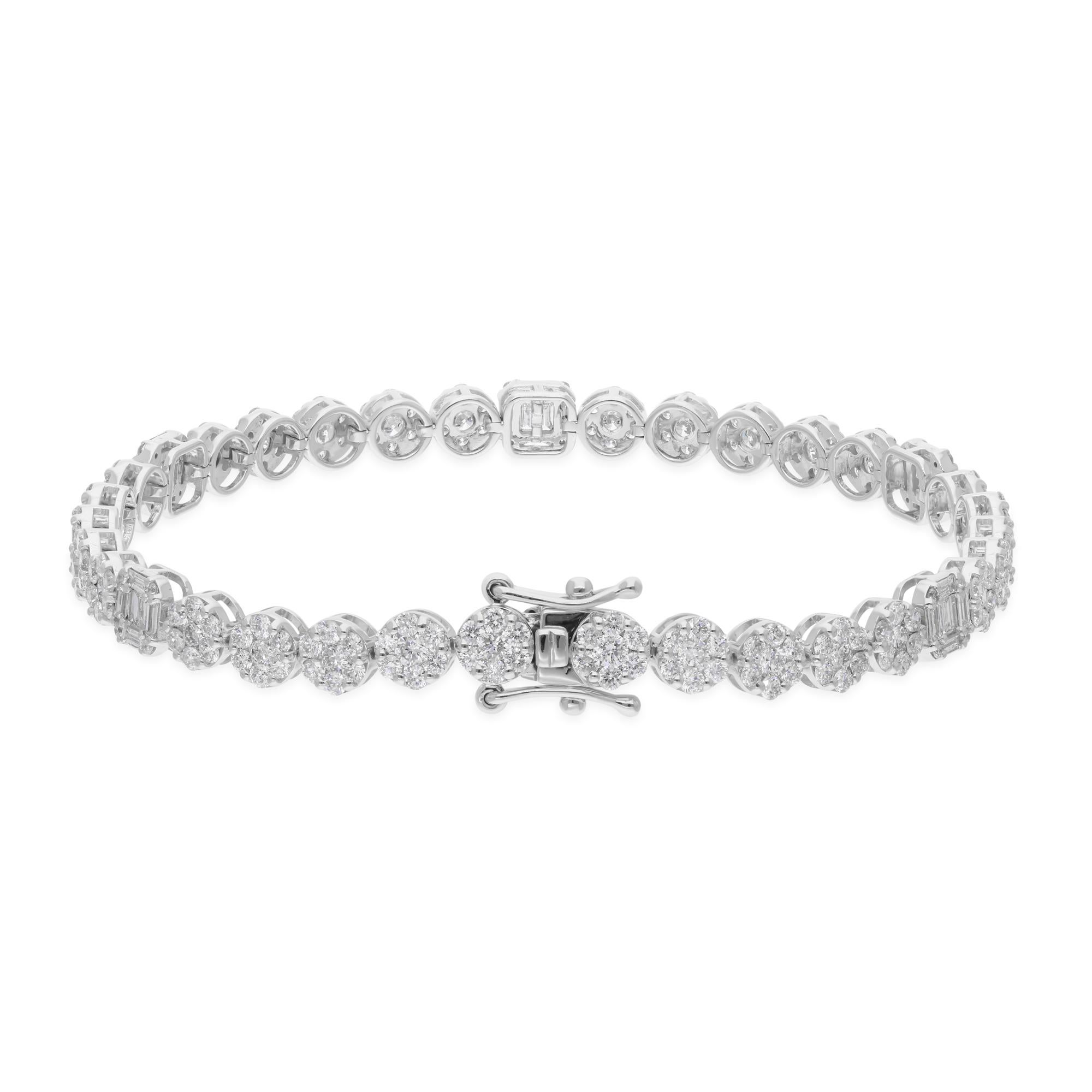 Modern 4.90 Carat SI/H Round Baguette Diamond Bracelet 18 Karat White Gold Jewelry For Sale