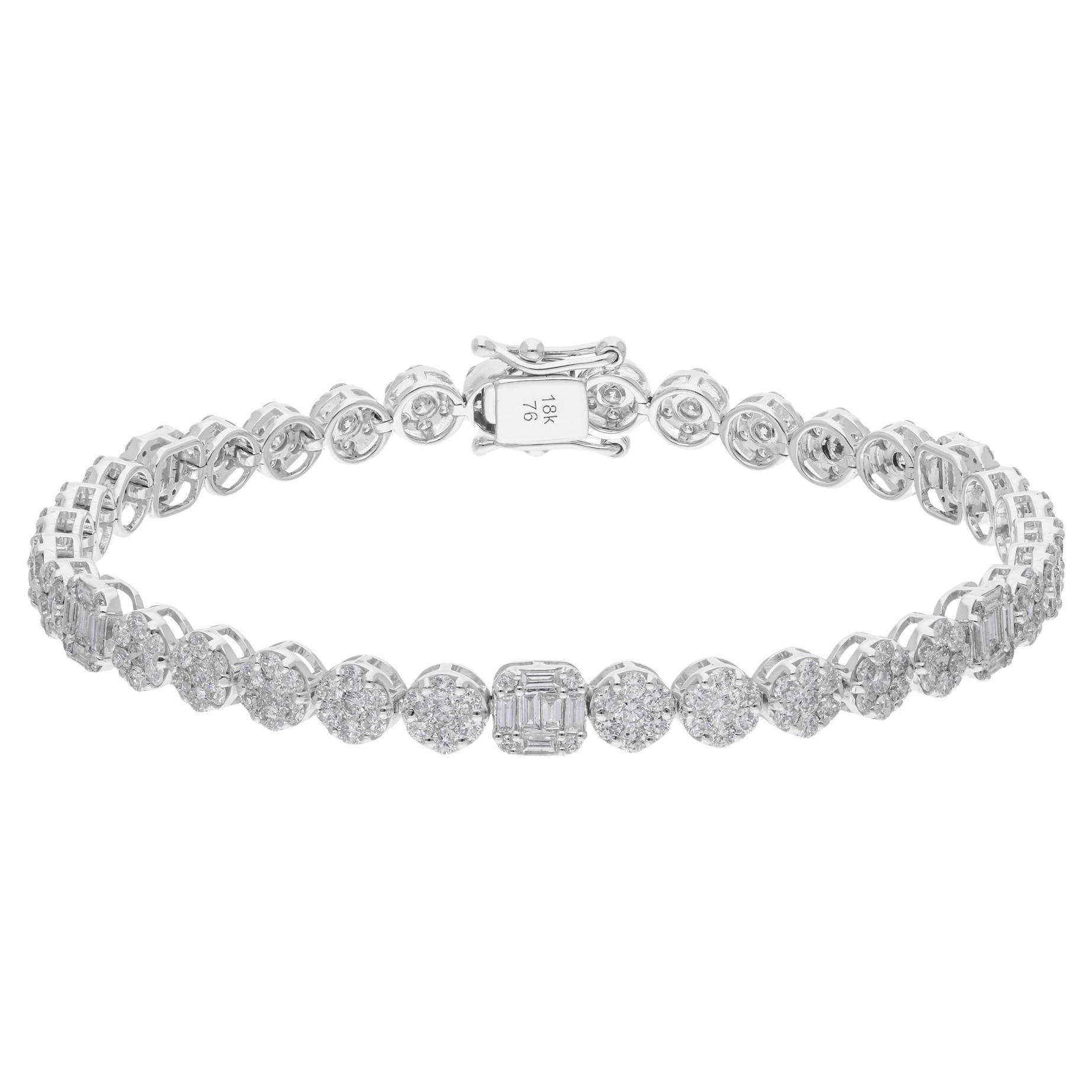 4.90 Carat SI/H Round Baguette Diamond Bracelet 18 Karat White Gold Jewelry