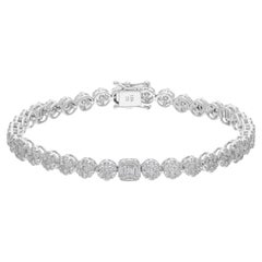 4,90 Karat SI/H Rundes Baguette-Diamantarmband aus 18 Karat Weißgold mit Diamanten