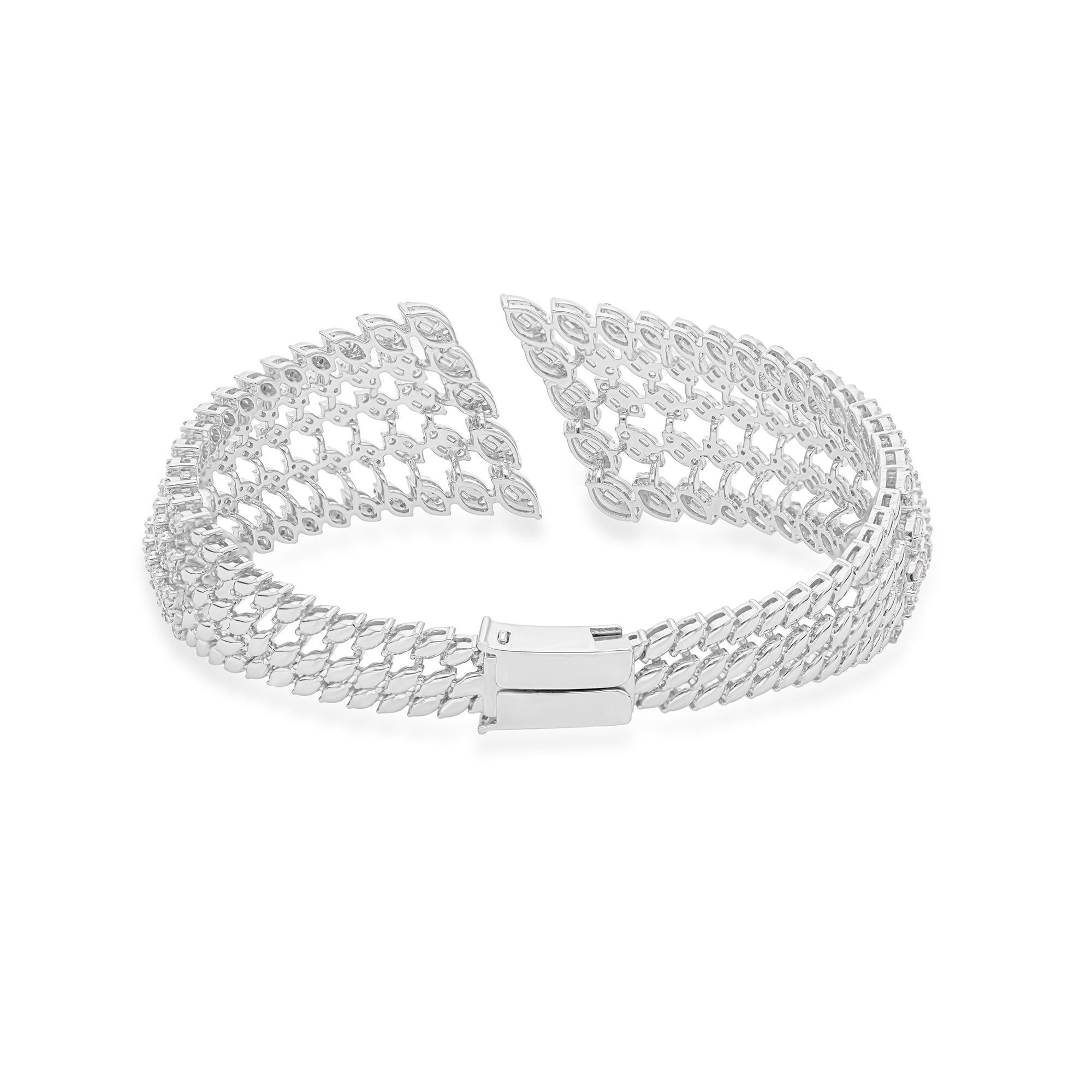 4.90 Carat SI/HI Diamond Statement Cuff Bangle Wedding Bracelet 14k White Gold en vente 2