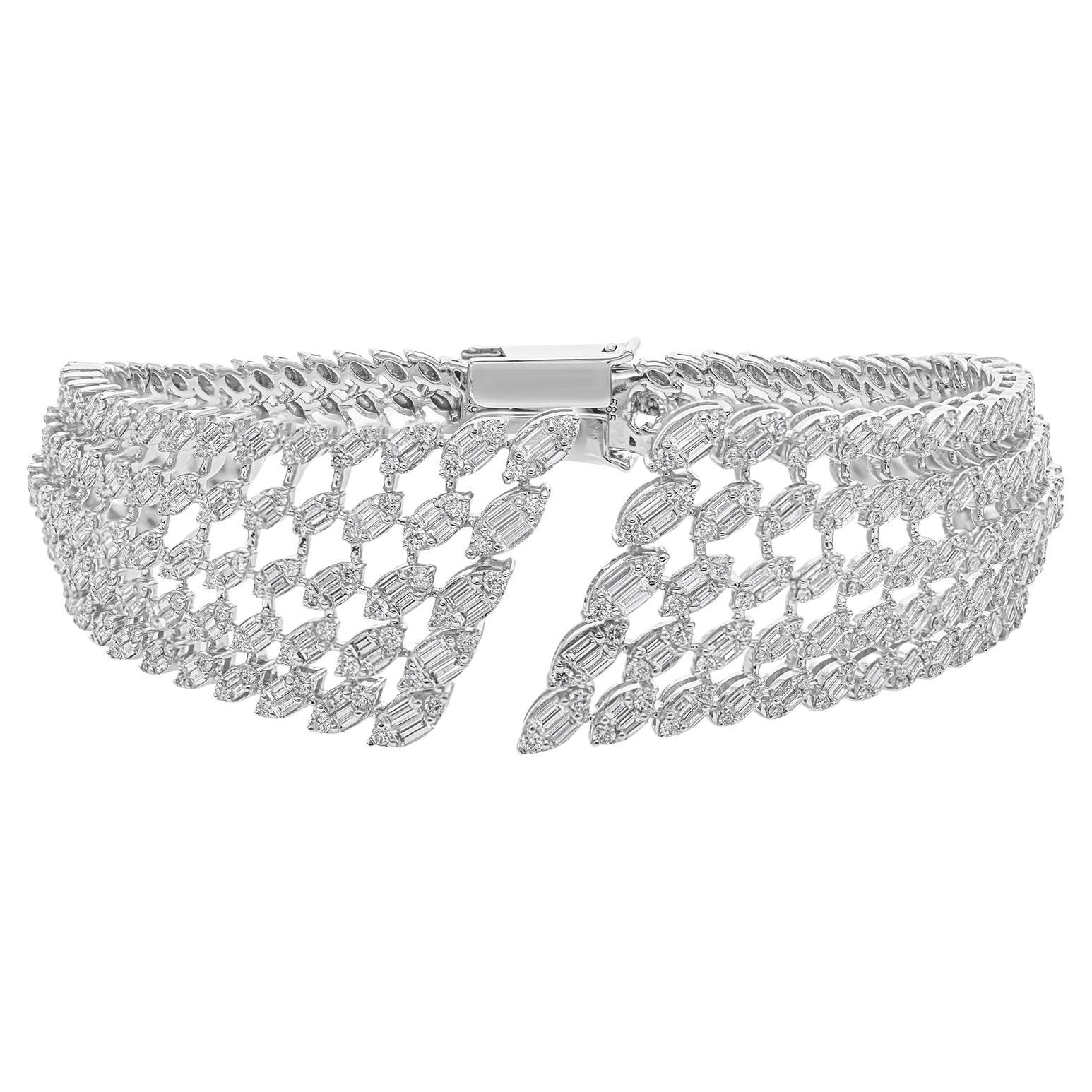 4.90 Carat SI/HI Diamond Statement Cuff Bangle Wedding Bracelet 14k White Gold en vente