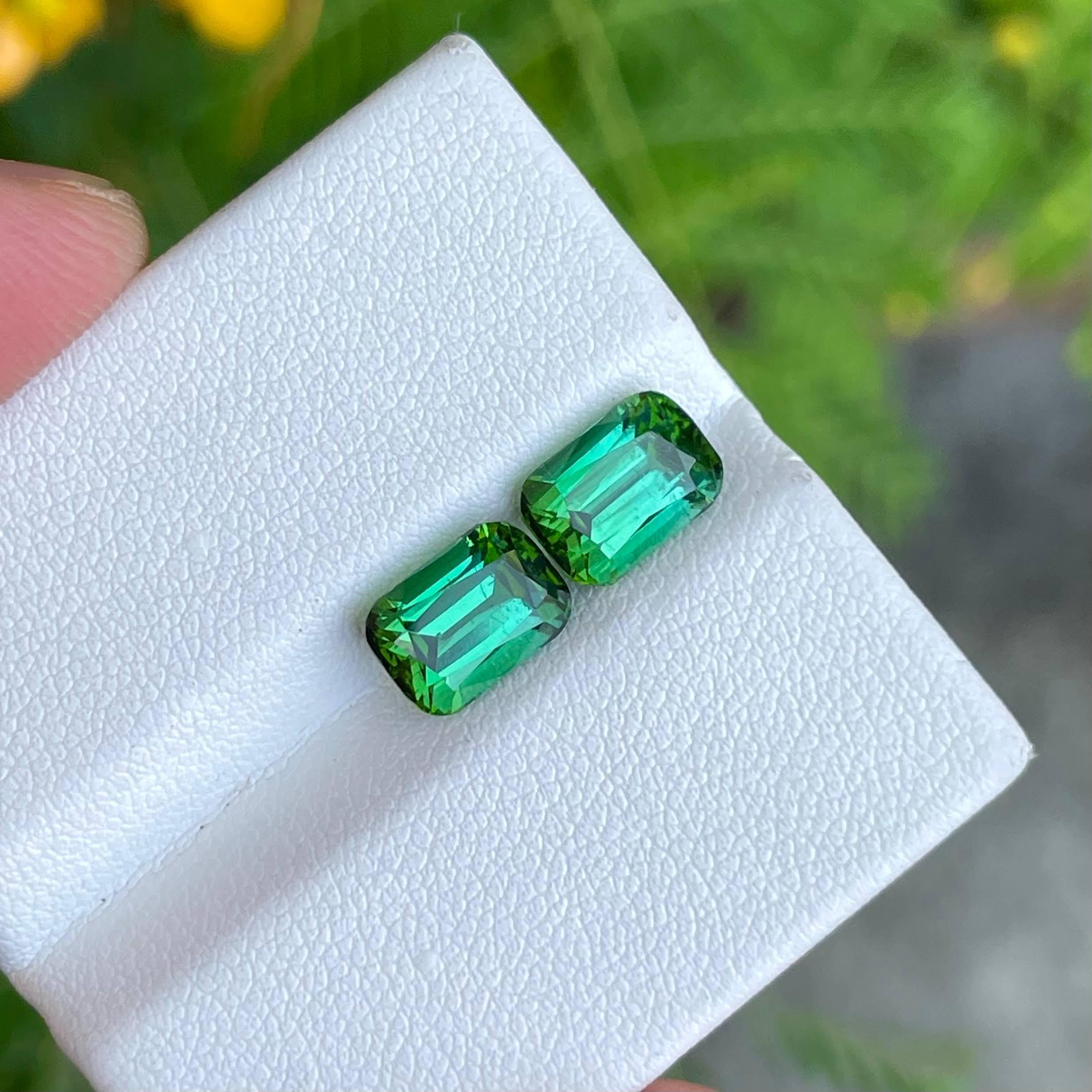 4.90 Carats Bluish Green Tourmaline Pair Cushion Cut Natural Afghan Gemstone In New Condition For Sale In Bangkok, TH