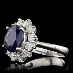 4.90 Carats Natural Blue Sapphire and Diamond 14K Solid White Gold Ring