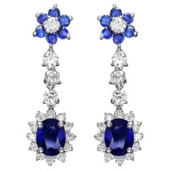 Boucles d'oreilles en or blanc massif 14 carats avec saphirs naturels de 4,90 carats et diamants