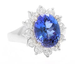 4.90 Carat Natural Tanzanite and Diamond 14 Karat Solid White Gold Ring
