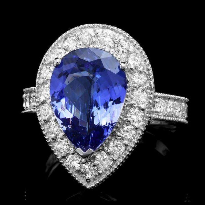 Mixed Cut 4.90 Carats Natural Tanzanite and Diamond 14K Solid White Gold Ring For Sale